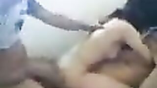 Two members at once fucked a young Asian brunette