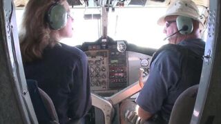 Blonde stewardess with big tits gets her pussy railed