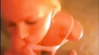 A blowjob at home turns into a cumshot on the face with sperm
