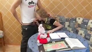 Instead of studying, the schoolgirl prefers to have sex lessons