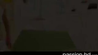 A young sporty brunette with natural tits gets fucked