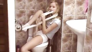 A little surprise in the public toilet for the lovely young blonde