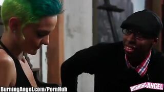 Blonde girl in black stockings has anal sex right on the couch