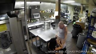 A girl was tired and wanted to relax after work in the kitchen