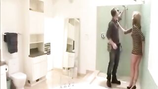The wife fucked with plumbers and her husband was excited