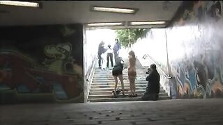 Girl was tied up and fucked on the public street