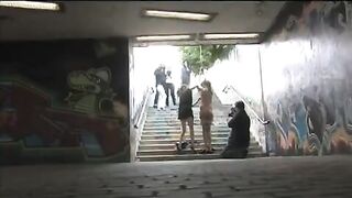 Girl was tied up and fucked on the public street