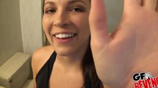 A beautiful woman quickly fucked in the bathroom, showcasing steamy homemade action
