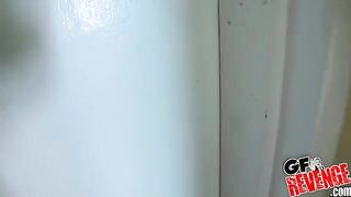 A beautiful woman quickly fucked in the bathroom, showcasing steamy homemade action