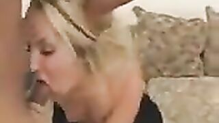 A blonde girl with an appetizing ass fucks in her mouth