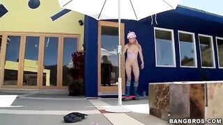 The blonde girl sucks a long dick with great pleasure