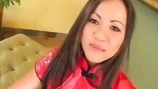 A beautiful Korean girl made a stunning blowjob for two guys