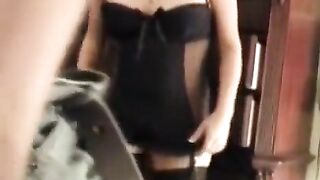 A husband is having fun with his wife in sexy underwear