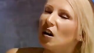 The beautiful girl is tied up and fucked by two guys