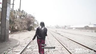 Peruvian guy screwed petite hottie near train line in steamy session