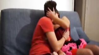 The guy shot a video with his girlfriend, showcasing their intimate moments on the couch