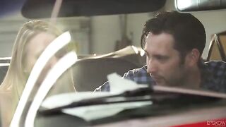 The guy passionately fucked the girl in his red convertible