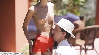 Skinny brunette Gina Jerson gets her pussy railed by a huge cock in 4K