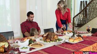 The family dinner ended up in a hot FFM threesome