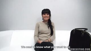 Czech casting with a beautiful young brunette and a guy who fucks her with a condom