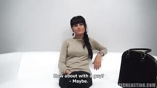 Czech casting with a beautiful young brunette and a guy who fucks her with a condom