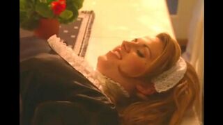The master caressed the maid's crotch and planted his dick