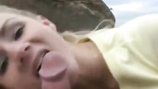 A sexy blondie got a sweet dessert from sperm on her face