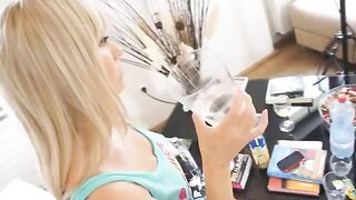 A blonde teen with big tits gets her pussy wet and fucks