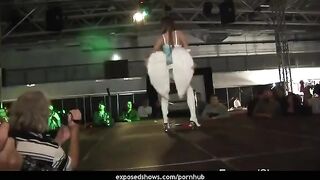 A lesson in striptease for a hot brunette student with big tits