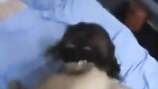 Girl with a crooked back handed the guy's dick in her ass