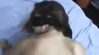 Girl with a crooked back handed the guy's dick in her ass