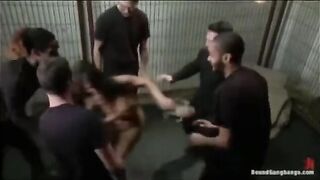 Five men mocked and fucked a defenseless girl in a rough group scene