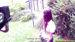 A girl made a blowjob right in the bushes, mirroring wild forest encounters