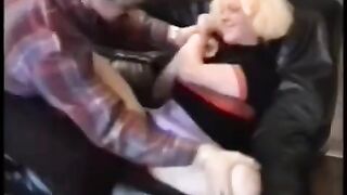 Bikers have rough sex on the couch in a homemade vid