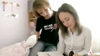 A hot student has sex with her classmate at home