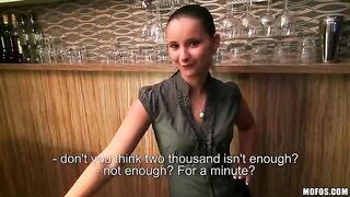 The pretty bartender agreed to fuck with the guy in POV style