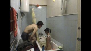 A hot sex of sister and brother in the bathroom, hidden camera recording