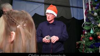 A group of old people fucked Snow Maiden with big tits in a crowd