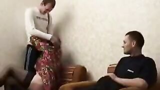 The son decided to fuck his drunk mom with her friend in stockings