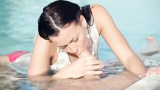 Beauty from Russia has sex right in the swimming pool