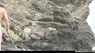 Amateur footage of a nudist beach, where nature lovers go completely naked