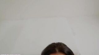 A cumshot on the face and big tits from a passionate blowjob session