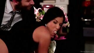 A secretary with a hairy pussy gets licked by her boss on his table