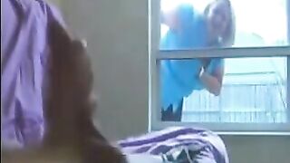 A woman peeps on a man jerking off in the ward