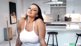 Shooting balls for big boob photos with a brunette flair