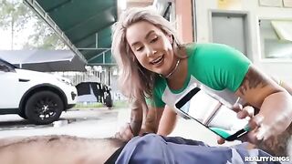A girl got her pussy wet while her boyfriend was working on her car