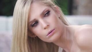 Blonde woman fucks in her kitchen early in the morning