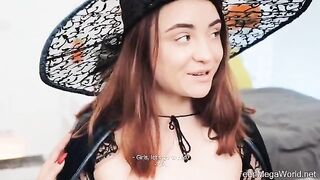 Lesbian sex in the Halloween night, two girls have fun