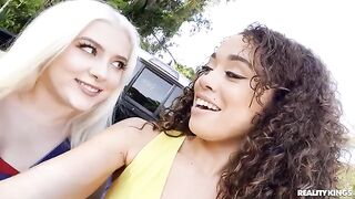 Two cute girls shared the same big black cock in an interracial encounter