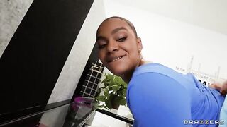 A girl is shadowing at her workplace and gets fucked by a black guy